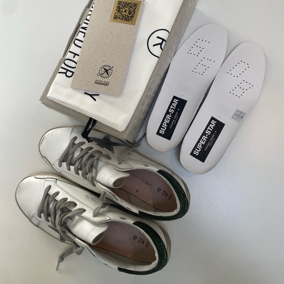 Golden Goose Superstar Sneaker White Leather/Green Suede/Gray sz 41 New in Box - Picture 6 of 13